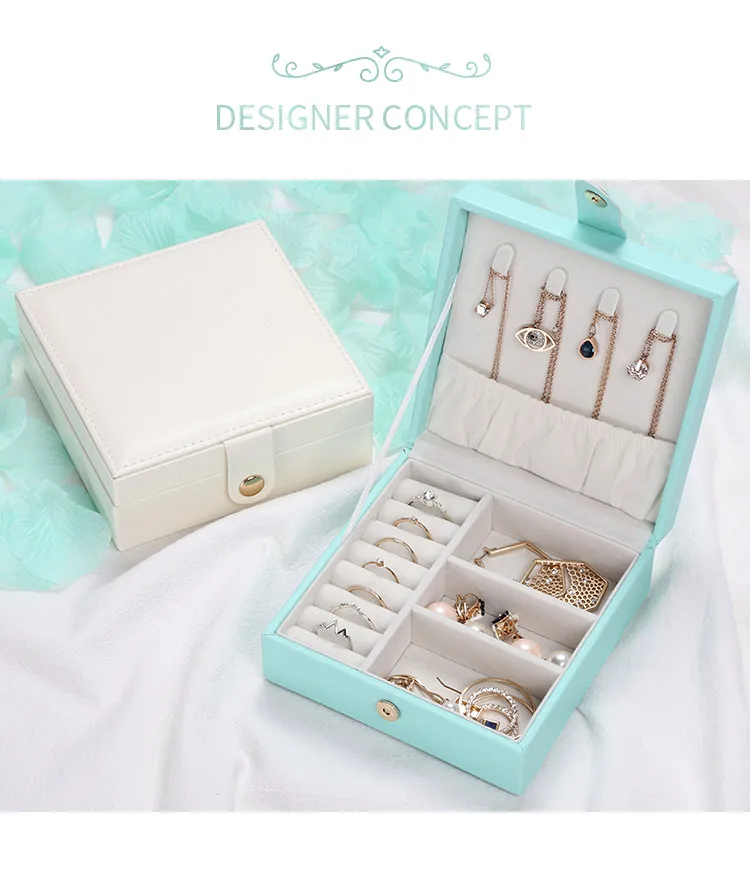 Travel Portable Jewelry Box Korean Cute Button Leather Jewelry Box Ring Earring Holder Display Jewellery Organizer Gifts Boxes