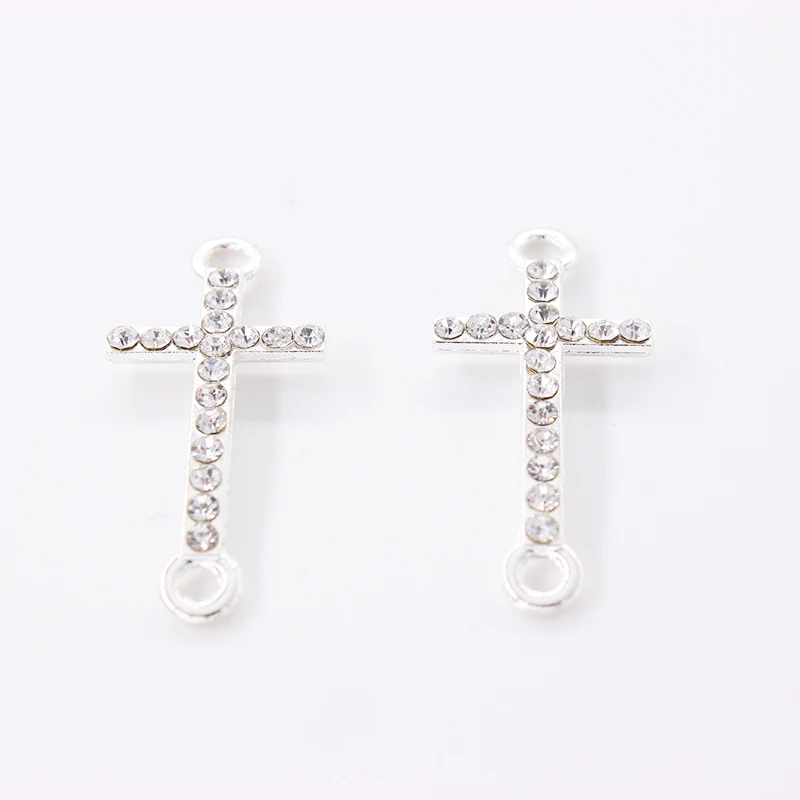 

10Pcs Silver Color Clear Rhinestone Cross Connectors