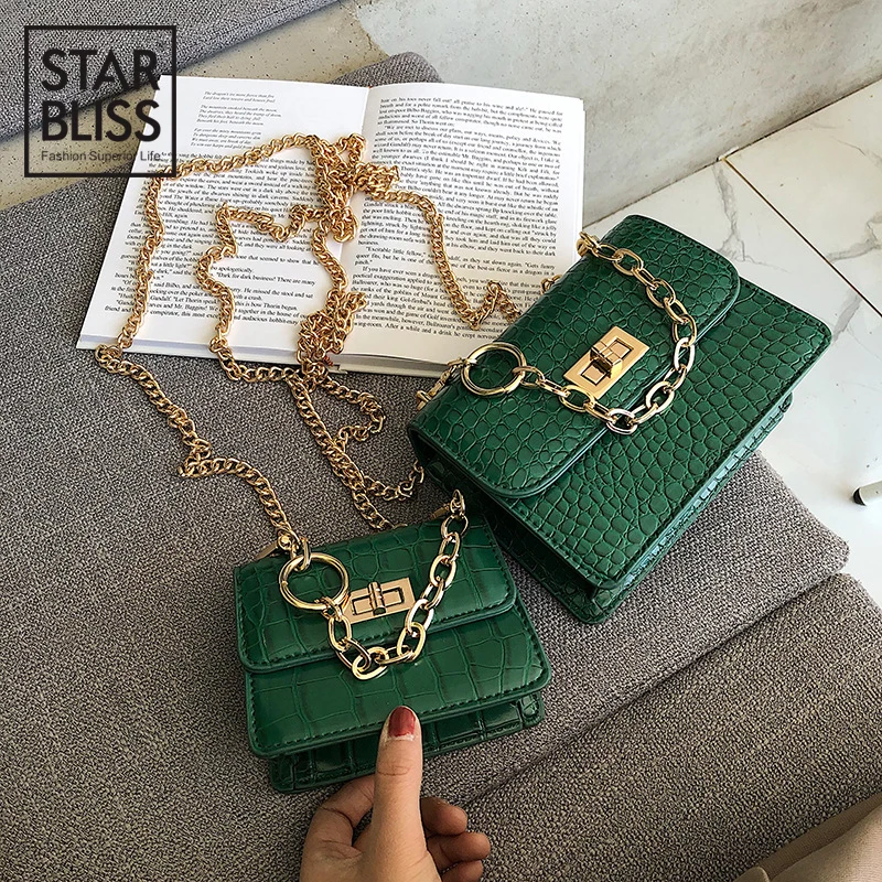 

Simple fashion casual crocodile skin small square bag PU leather Flap summer beach wild chain single shoulder mobile phone bag