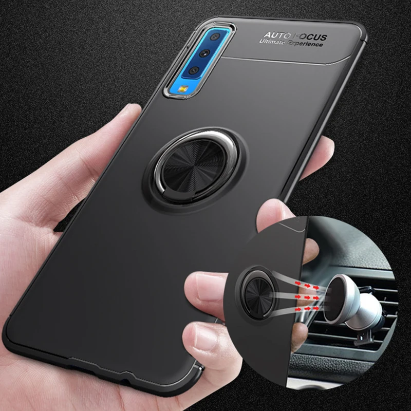 

Silicone shockproof Cases For Samsung Galaxy A7 2018 A750 Case Car Holder Stand Magnetic 360 Bracket Finger Ring TPU Back cover