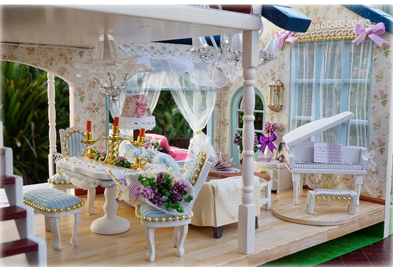 Кукольный дом Poppenhuis Каса де Boneca романтика, Прованс лаванда Миниатюрная модель деревянная игрушка мебель трансформер кукольный домик A032