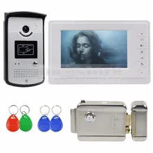 DIYSECUR 7 pulgadas Teléfono Video de La Puerta Sistema de Intercomunicación de Vídeo de Color 700TVL IR Cámara RFID Keyfobs Bloqueo y Desbloqueo Eléctrico