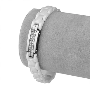 Новое поступление, женские браслеты, 20 см, черный, белый, керамический браслет, белый кристалл, браслет из нержавеющей стали и браслеты, ювелирные изделия для женщин - Окраска металла: White