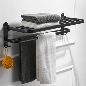 

dfrkjhre Black Carved Base Bathroom Shelf With Hook Adhesive Accessories Bath Towel Shelves Towel Bar