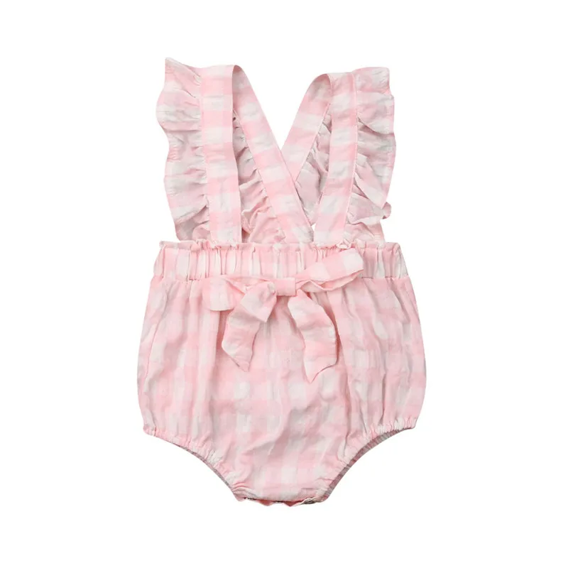 

2019 New Newborn Infant Kids Baby Girl Clothes Sleeveless Plaids Bodysuit Jumpsuit Toddler Playsuit Outfit Summer 0-18M