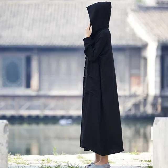 Disc Cotton Linen Women Cape Poncho Plus Size Autumn Winter Cloak Vintage Trenchcoat Hooded OUTWEAR Coat Woman Clothes