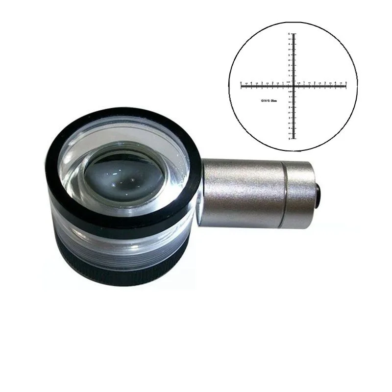

30X Flat-Field Achromatic Magnifying Glass Loupe with Micrometer Scale LED Light 0.05mm 10mm Antireflection Film Lens Magnifier