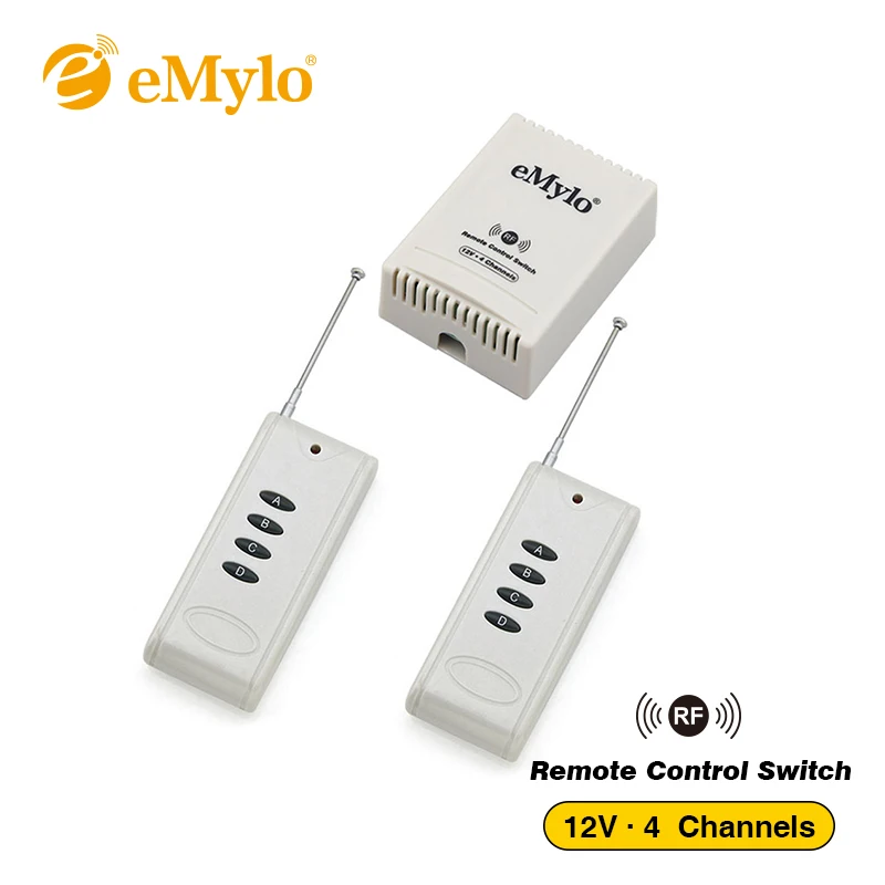 

eMylo 2018 DC 12V Smart Switch Wireless RF Remote Control Light Switch White Type Controller Transmitter 4-Channels Relay 433Mhz