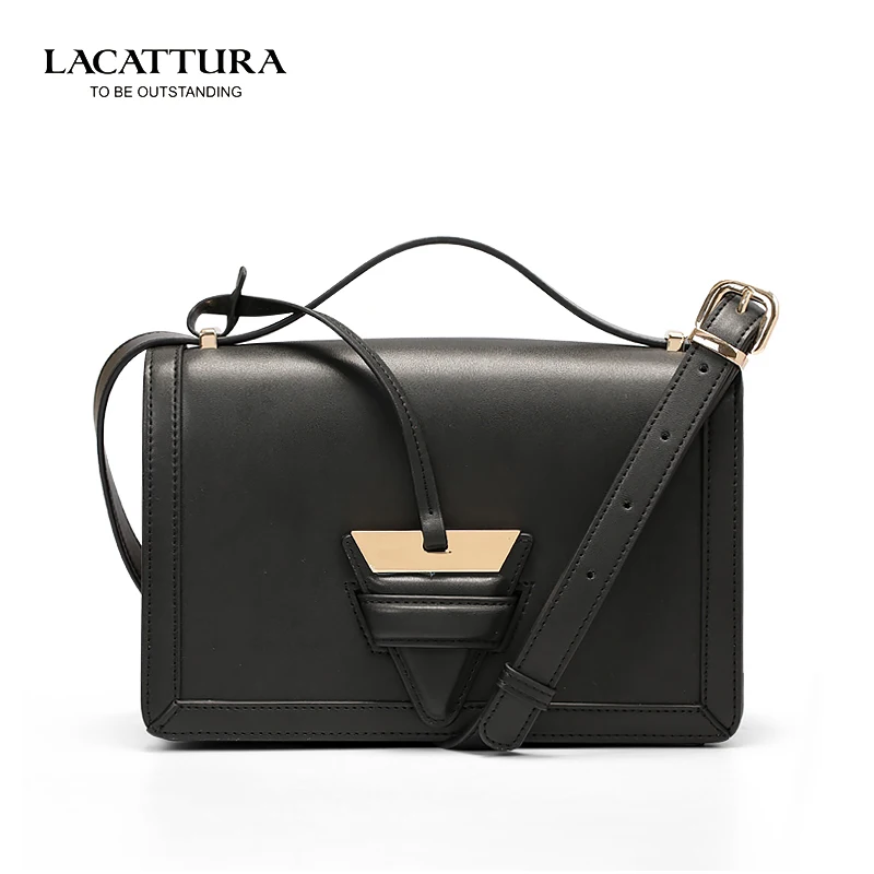 

A1306 LACATTURA Brands 2017 fashion leather bags for women makeup bag bolsa feminina triangle hasp casual women flap bags