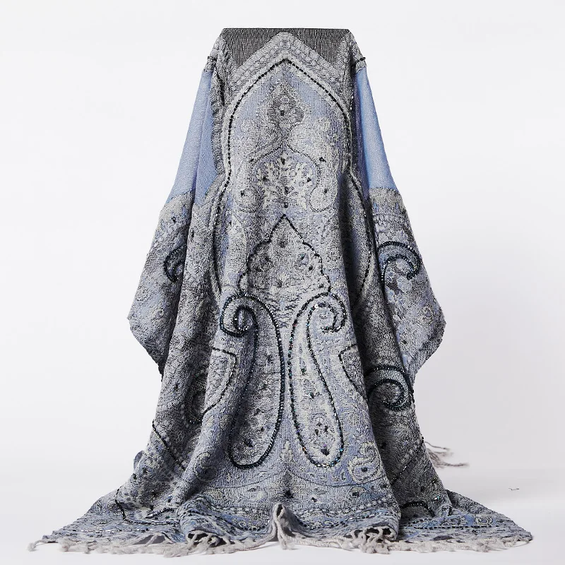 

Nepalese handmade beaded embroidery classic paisley pattern boiled wool scarf women cashew flower warm big shawl for ladies