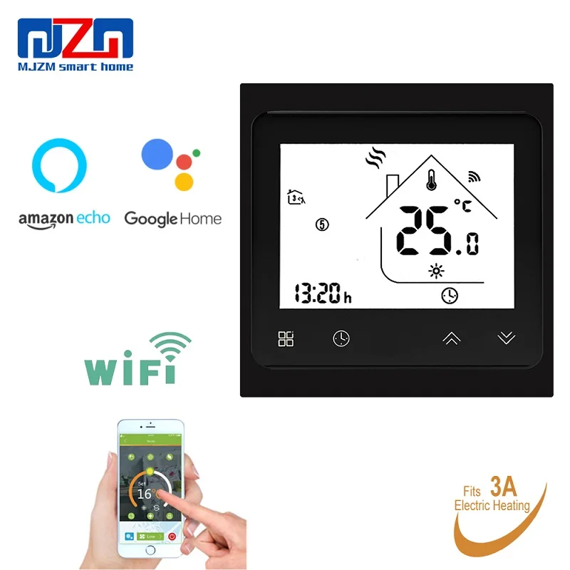 MJZM 3A-002-WiFi термостат контроллер температуры умный водяной теплый пол термостат работает с Alexa Google Home - Цвет: Черный