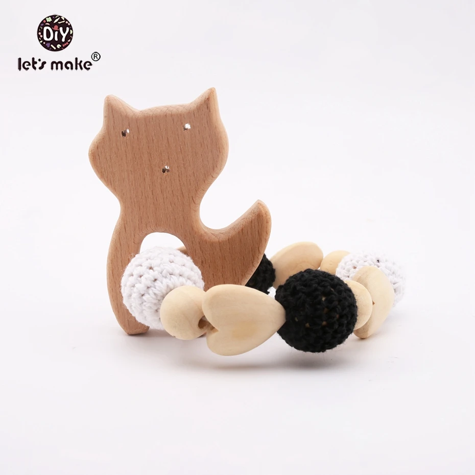 

Let's Make 1pc Beech Fox Wooden Elephant Pendant Teether Food Grade Baby Shower Gift Crochet Beads Bracelet Rattle Baby Teether