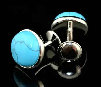 

Luxury Round Howlite Cufflinks Precious Blue Nature Stone Cuff Links Onyx Cuff Buttons Men Wedding Fashion Gift Jewelry 10pair