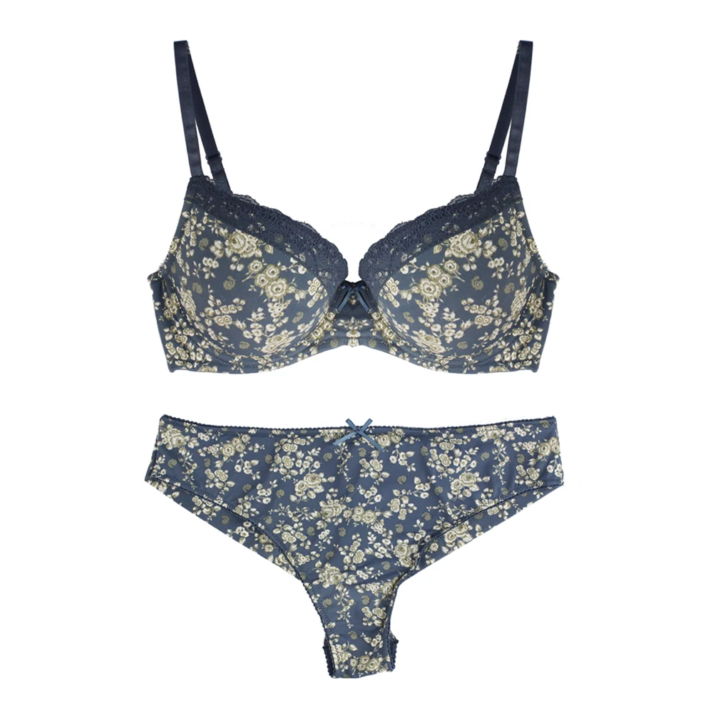 New Women cotton bra comfortable everyday bra set lace floral printed