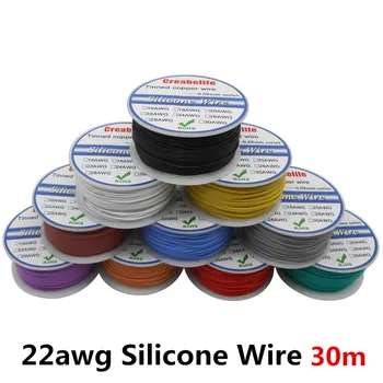 

30m 22 AWG Flexible Silicone Wire RC Line Cable OD 1.7mm Line 10 Colors to Select With Spool Tinned Copper Wire Electrical Wire