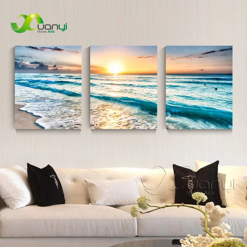 

3 Panel Canvas Art Sunset Seascape Painting Sea Wave Picture For Bed Room Home Decor Sea View Wall Art Canvas Prints Unframed