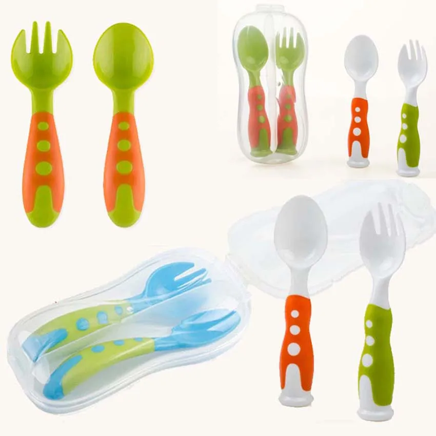 2PC BPA Free Children Utensil Safety Tableware Baby Spoon Fork Set
