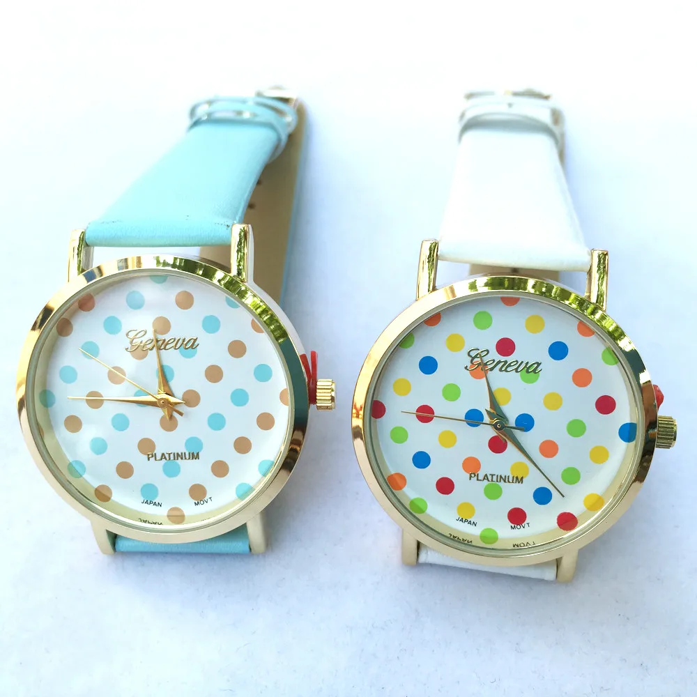 

Multi color polka dot print watch quartz-watch clock women's watches relojes mujer reloj mujer dress ladies watch geneva