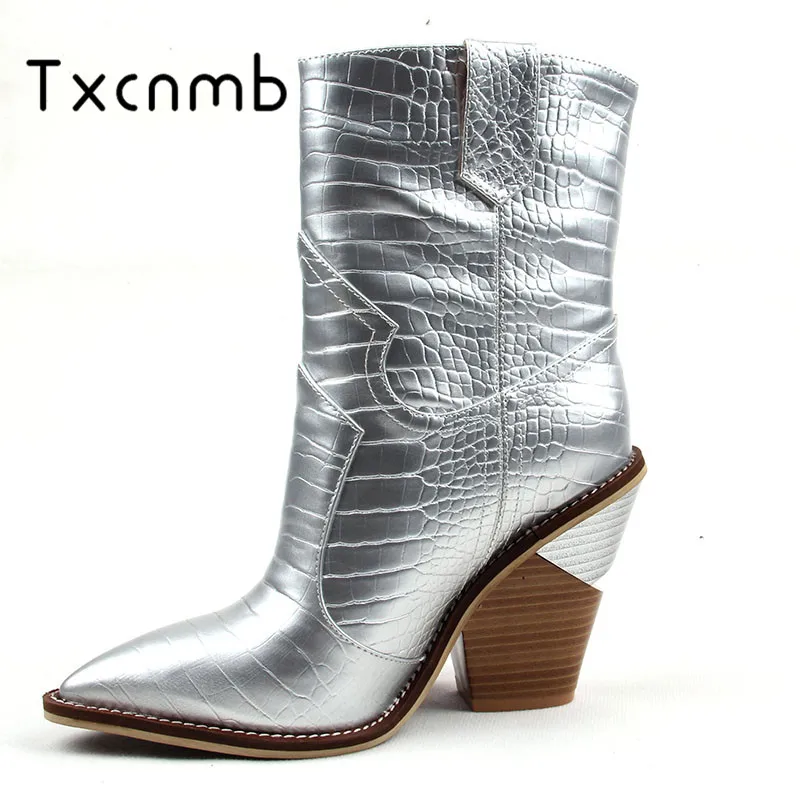 

TXCNMB 2019 fashion New Concise Top Quality Genuine Leather Women Ankle Boots Square Toe Square Heels Chelsea Boots Party Shoes