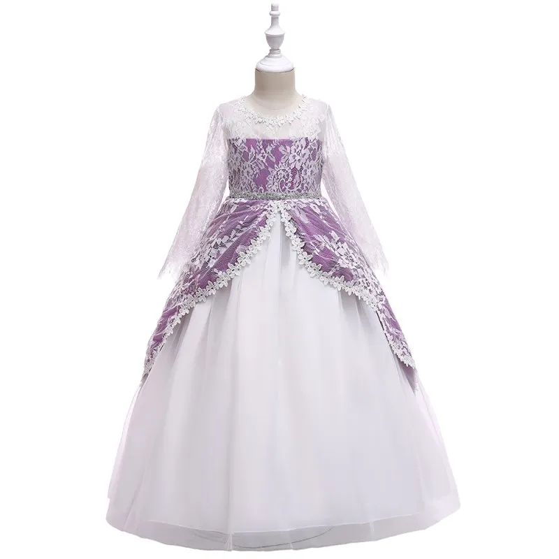 Элегантное детское платье принцессы с цветочным рисунком для девочек на свадьбу вечерние торжественные платья кружевное платье из тюля с бантом для выпускного вечера LP-209 - Цвет: Purple