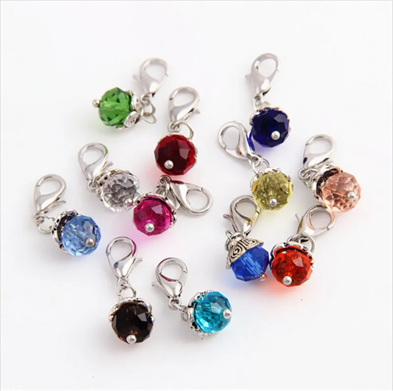 

20Pcs/lot Crystal Birthday Stones Charms Birthstone Floating Locket Charms With Lobster Clasp For Glass Memory Locket