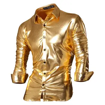 

Jeansian Men's Fashion Dress Casual Shirts Button Down Long Sleeve Slim Fit Designer Z036 Gold2
