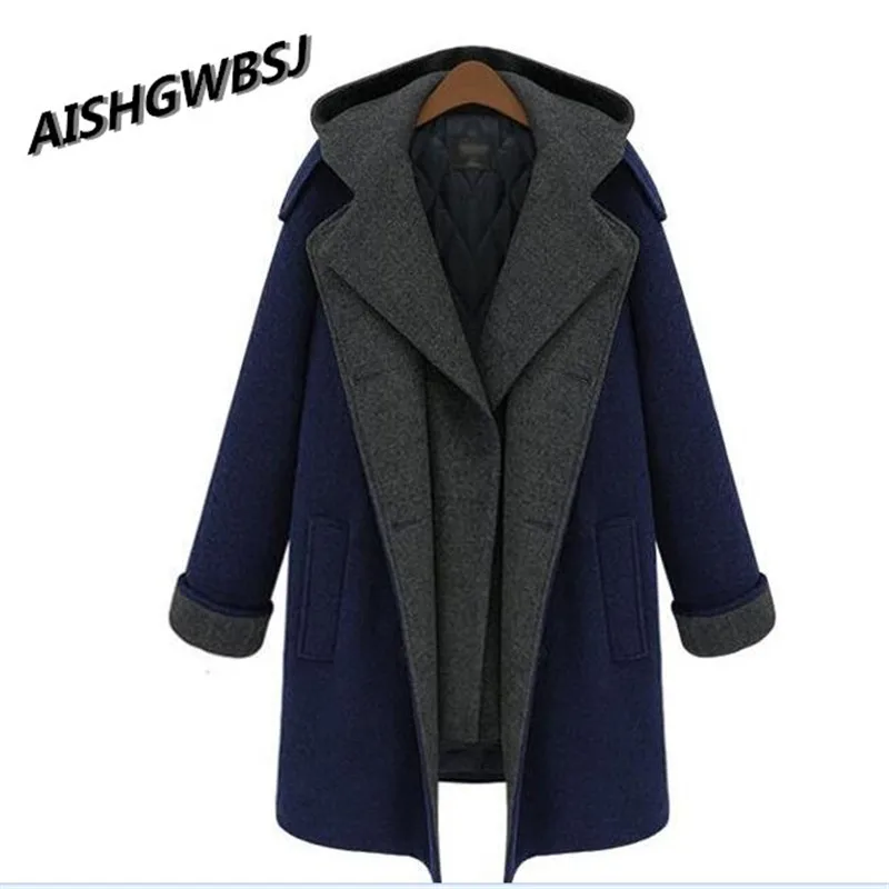 AISHGWBSJ2017 New Europe Winter Women loose Wool Blended Jacket hooded