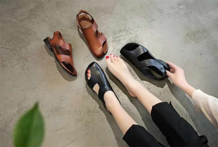 GKTINOO/женские летние сандалии на плоской подошве; женские модные сандалии-гладиаторы с открытым носком и эластичной лентой; обувь из натуральной кожи; повседневная обувь