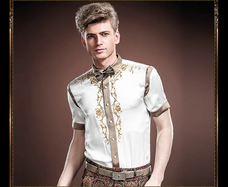 Fanzhuan Новые мужские дворцовые летние шелковые рубашки с коротким рукавом деловые шелковые вышитые рубашки 14313