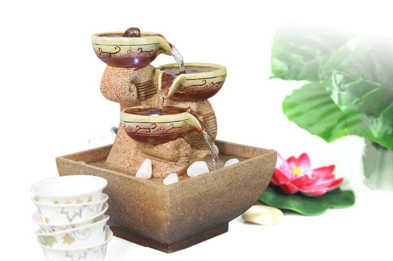 Resin Decorative Indoor Desktop Figurines FengShui Water Fountain Humidification Artificial Stones Craft Sadoun.com