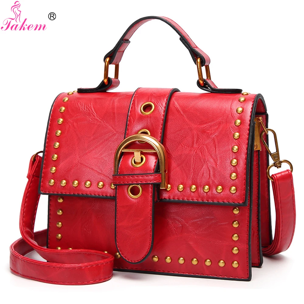 

TAKEM Bags For Women 2018 Women's Retro Rivet Handbag Female Luxury Brand Designer Sweet Shoulder Crossbody Bag bolsa feminina