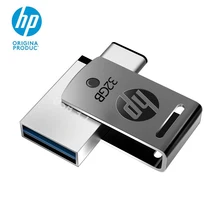 Флешка 32 Гб hp X5000M USB 3,1 металлический поворотный флеш-накопитель 32 Гб OTG ручка гравированный DIY логотип type-C 32 г ручка привода флешки Cle USB 3,0