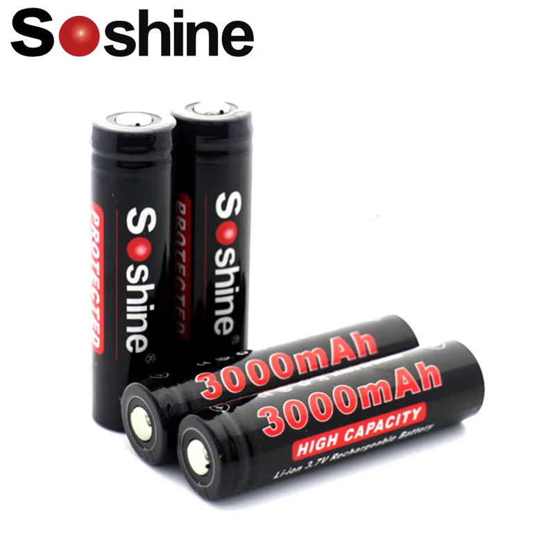 Free shipping Soshine 18650 3000mAh 3.7v Protected Rechargeable Battery x 2