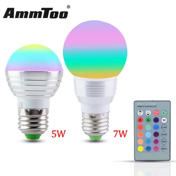 

Dimmable E27 RGB Led Lamp AC 85-265V 110V 220V 16 Color Change Magic Led Light Bulb 5W 7W With Remote Controller Enegry Saving