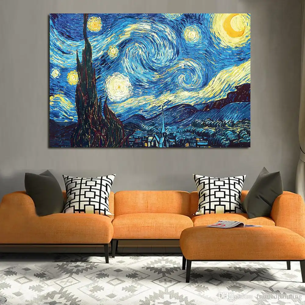 Abstract Wall Art Starry Night Landscape Sterrennacht Poster Canvas Oil Painting Wall Pictures For Bedroom Room Scandinavian Art