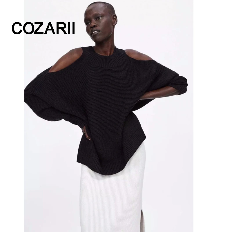 

COZARII 2018 BTS women sweater england style solid strapless hollow out none fashion sweater women tops plus size