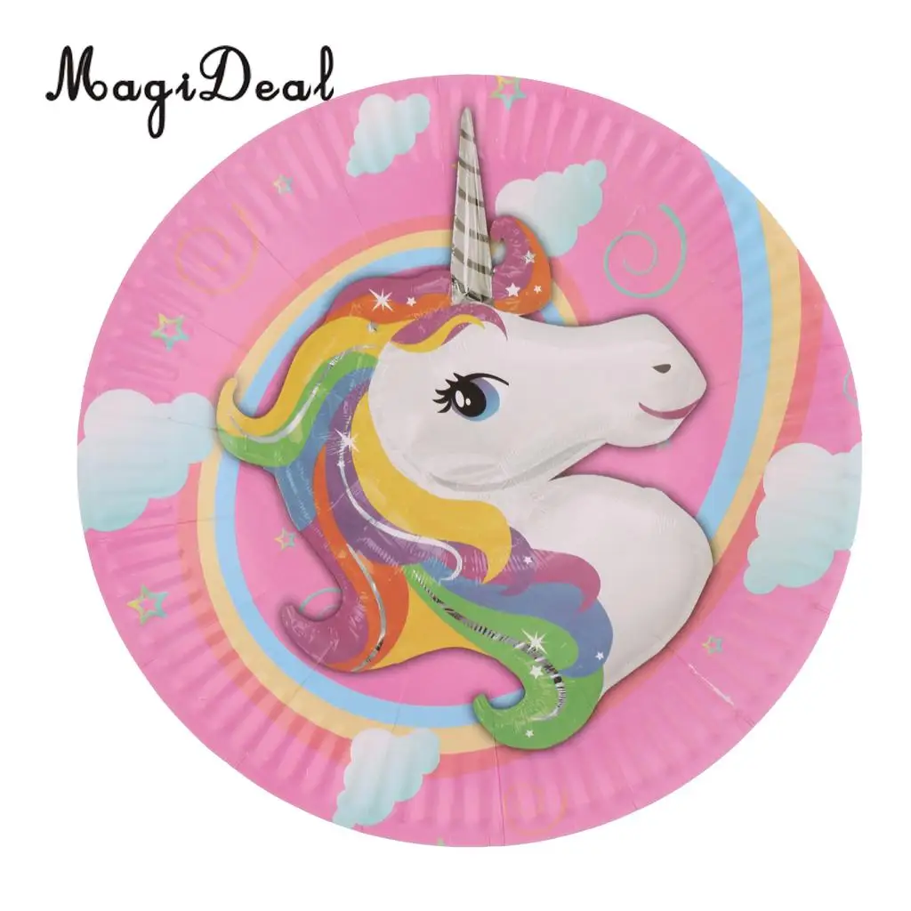 MagiDeal 20pcs Unicorn Disposable Paper Drinking Cups Plate Sets Kids Birthday Party Baby Shower Hen Night Party Decorations
