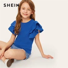 SHEIN kids/однотонная повседневная детская блузка с оборками и многослойным рукавом; коллекция года; сезон лето; милые блузки с рукавами-крылышками; топы для девочек-подростков