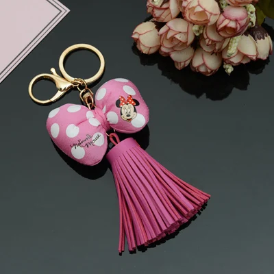 Bowknot Кожаные Кисточки с Микки ключевая цепочка изображений с одной кисточкой для автомобиля брелок сумка брелок ювелирные изделия EH818 - Цвет: rose