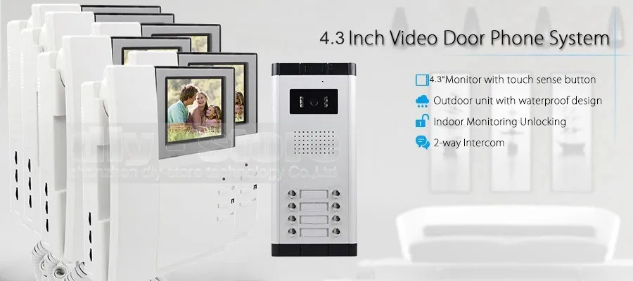 7/"Apartment Video Gegensprech Klingelanlage IR-Kamera Touch Taste Für 2 Familien