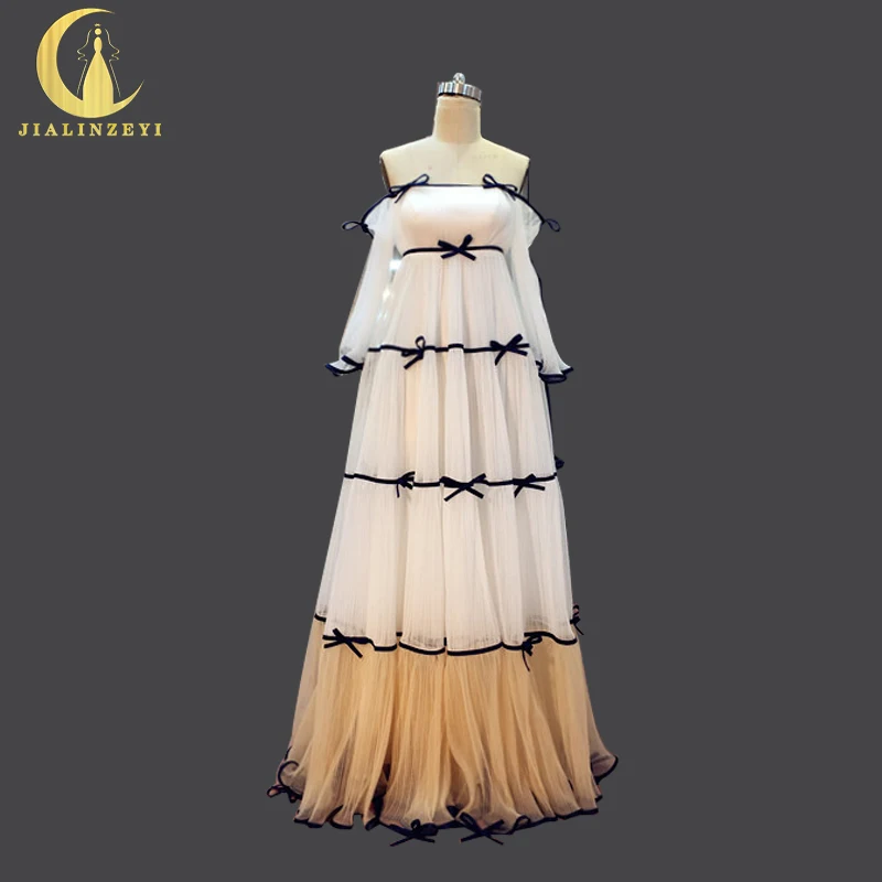 

JIALINZEYI Real Image pregnant boat neck lovely emprie floor Length party dresses Formal Dress evening dress 2019