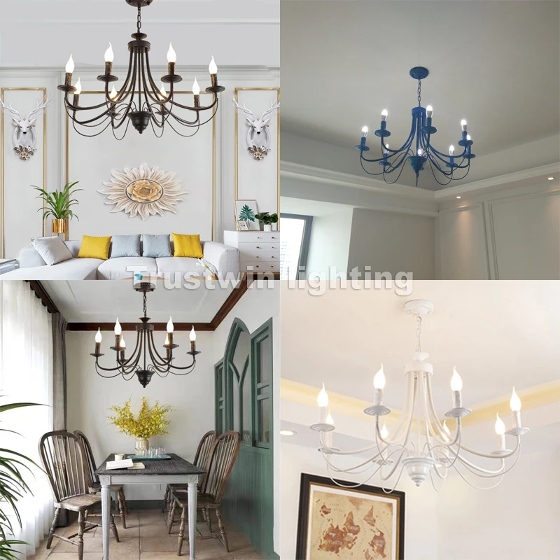 crystal chandelier European American modern iron LED chandelier light blue white black 5 6 8 lights decorative foyer living dinning chandelier lamp bedroom chandelier