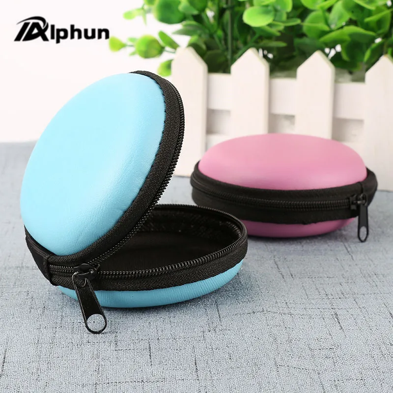 

Alphun Portable Case for Headphones Case Mini Zippered Round Storage Hard Bag Headset Box for Earphone Case SD TF Cards