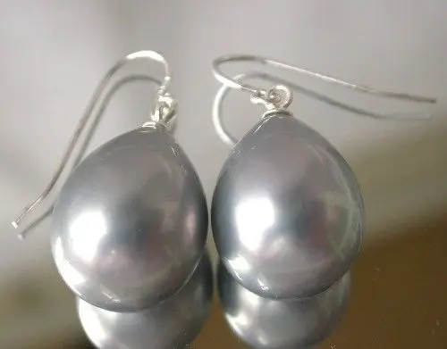 

Hot sell >Fine 11-15mm gray shell pearl 925 silver earrings