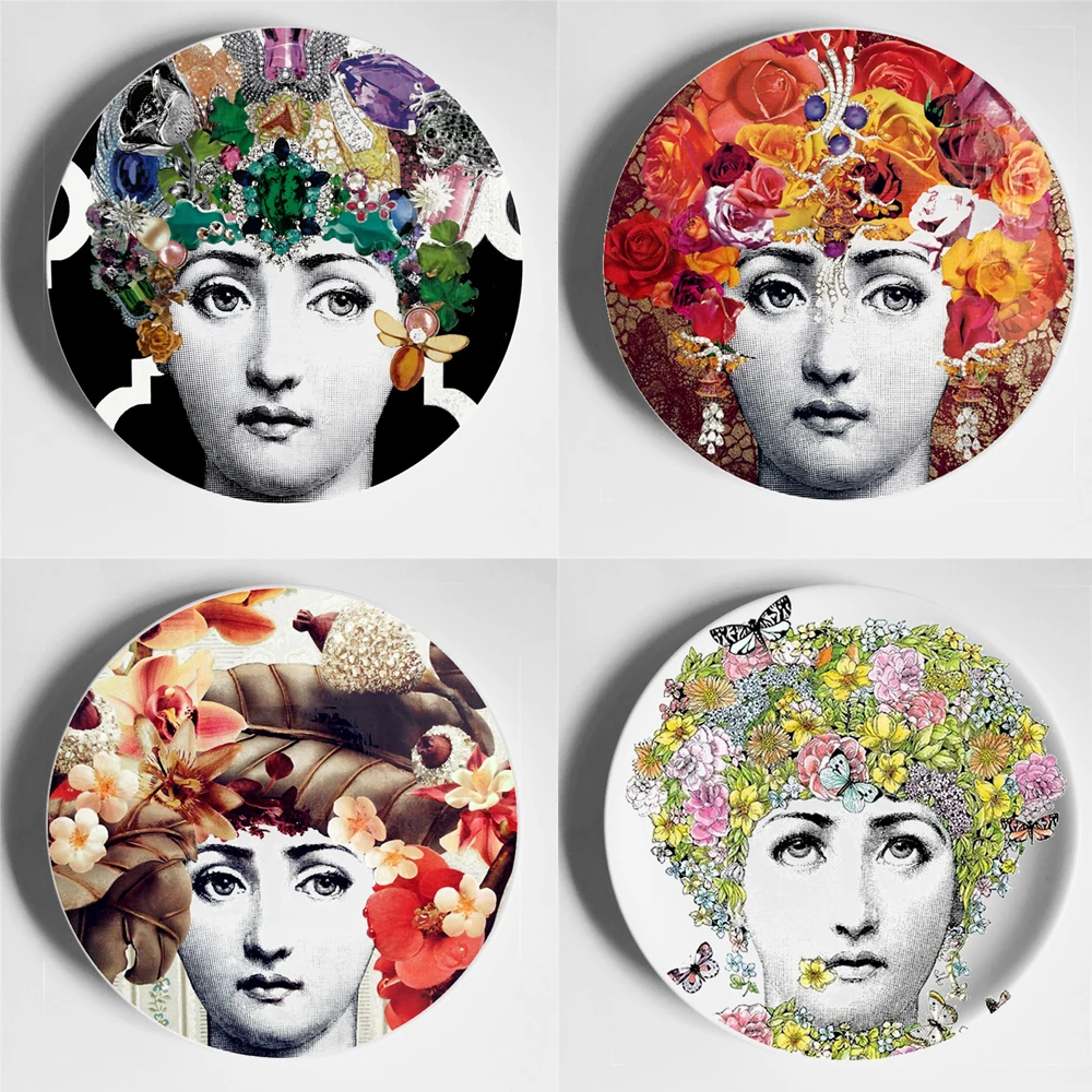 Настенные подвесные тарелки с разноцветными иллюстрациями художественные блюда для комнаты/дома/отеля декоративное человеческое лицо керамическое ремесло