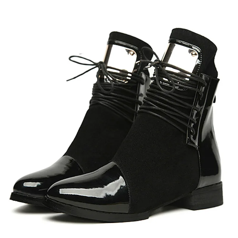 

Dropshipping Women Boots Genuine Leather Flat Martin Ankle Boots Womens Motorcycle Boots Autumn Shoes Women Winter Patentleather