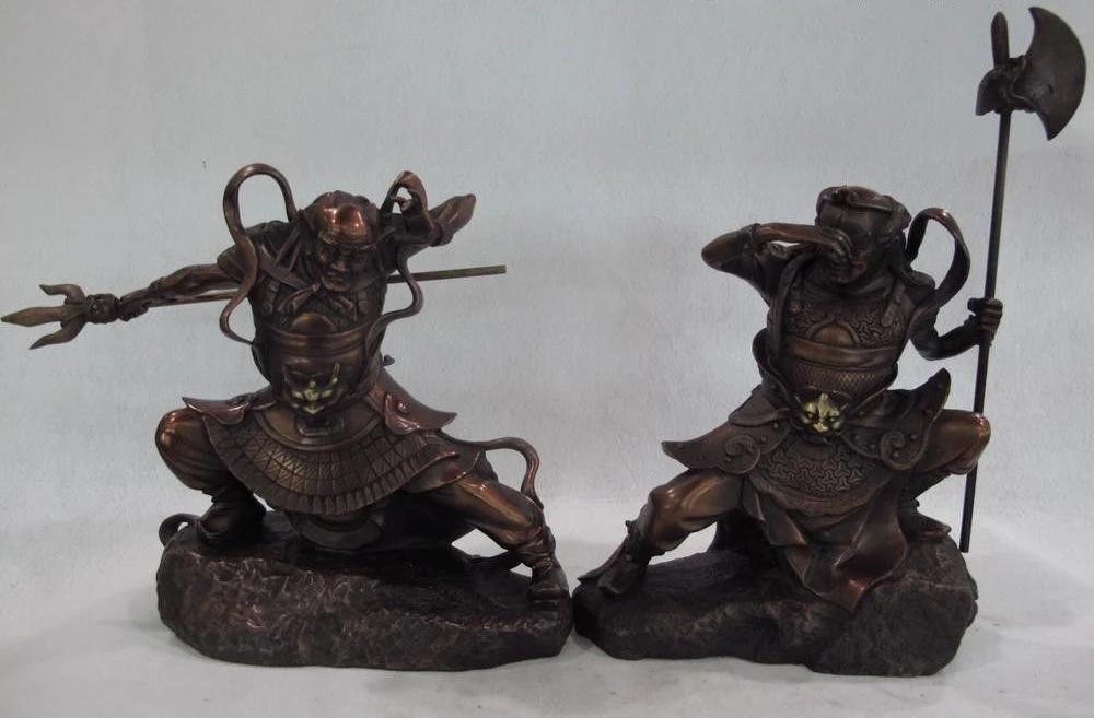 

9 Fengshui Bronze clairvoyance Omniscient Warrior general God Buddha Statue Pair