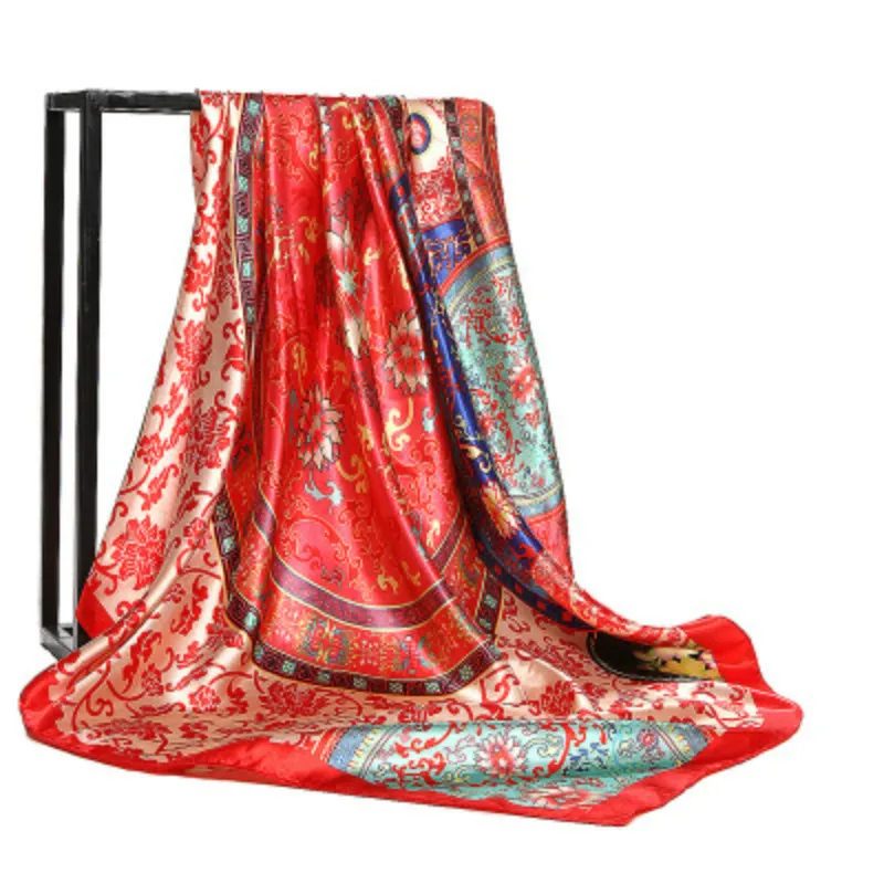 New Design Woman Silk Scarf 90*90cm Square Satin Scarves for Women Head Scarf for Hair Silk hair scarf for sleeping 2018