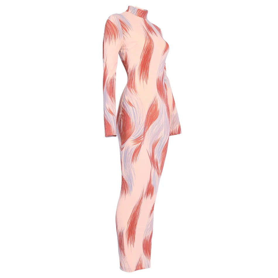 New Fashion Graphic Paint Optical Illusion Maxi Dress Women Mock Neck Long  Sleeve Stretch KylieJenner Printed Stunning Gown - AliExpress 200000345