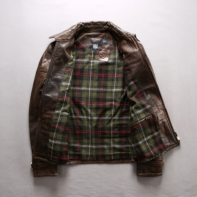 60% OFF Read Description! Asian size good quality coat men's cow leather jacket mens genuine cowhide leather vintage rider jacket M5718